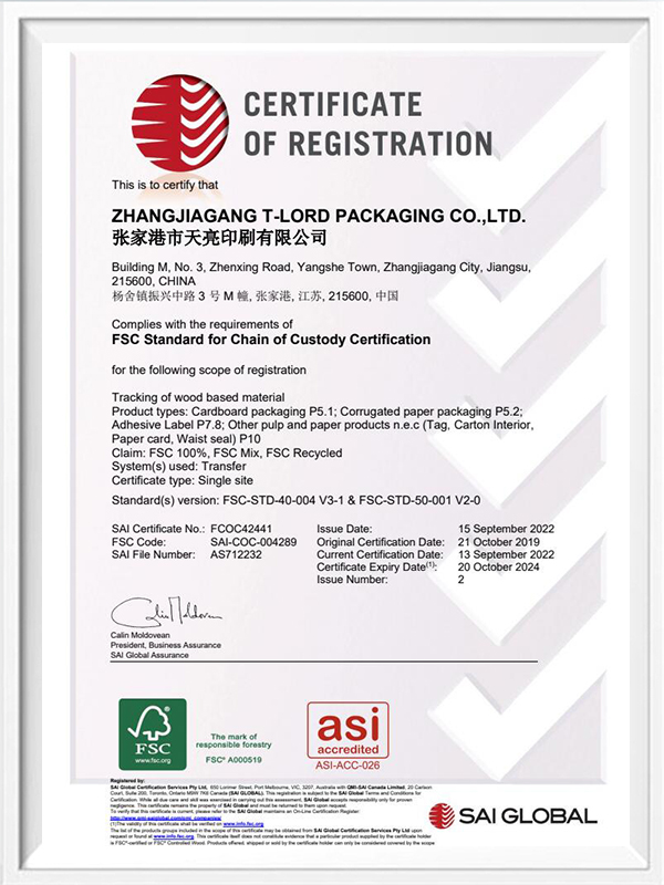 FSC T-LORD PACKAGING CO., LTD-certifikat